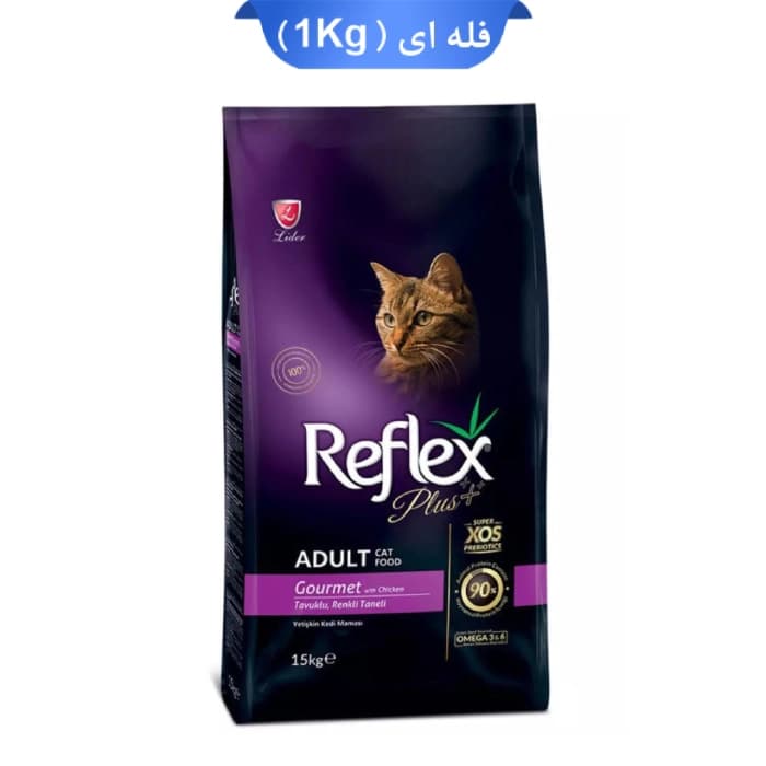 غذا خشک گورمت رفلکس پلاس گربه بالغ طعم مرغ وزن 1 کیلوگرم (زیپ کیپ فله) Reflex Plus Adult Gourmet