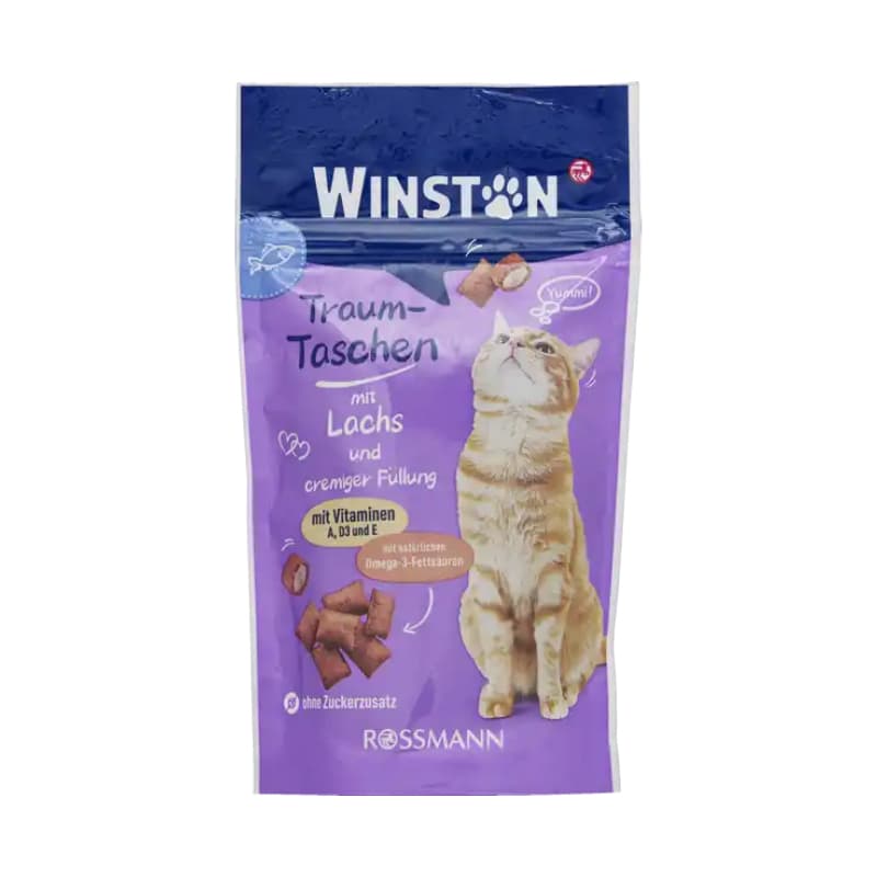 تشویقی بالشتی گربه وینستون با طعم ماهی سالمون وزن 50 گرم