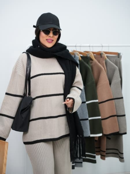 ست بلوز و شلوار راه راه ریلی تیلا کد6361