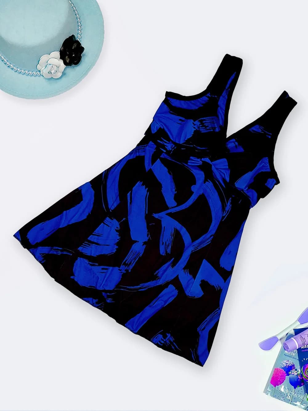 مایو دامن دار زنانه برای استخر به رنگ مشکی با خطوط آبی برند اسپیدو ( Speedo ) پادار ضد کلر