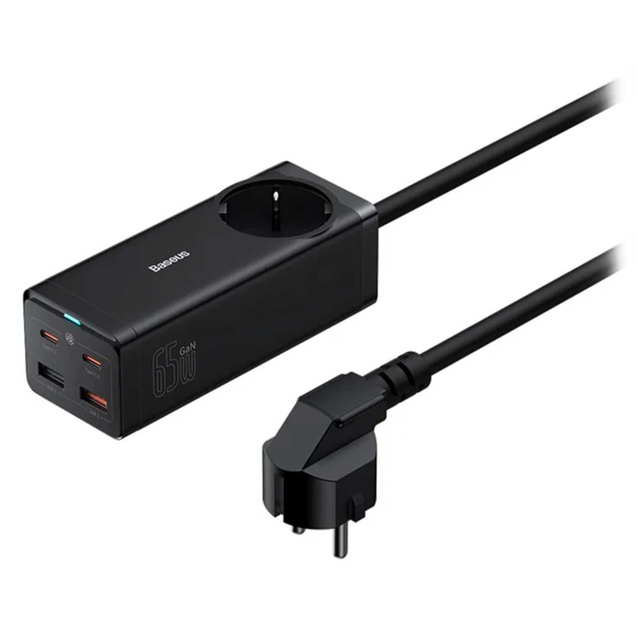 چندراهی برق یک سوکت، دو یو اس بی و دو تایپ سی 65 وات شارژ سریع رومیزی بیسوس مدل CCGAN65-1ACE BS-PSZM000901