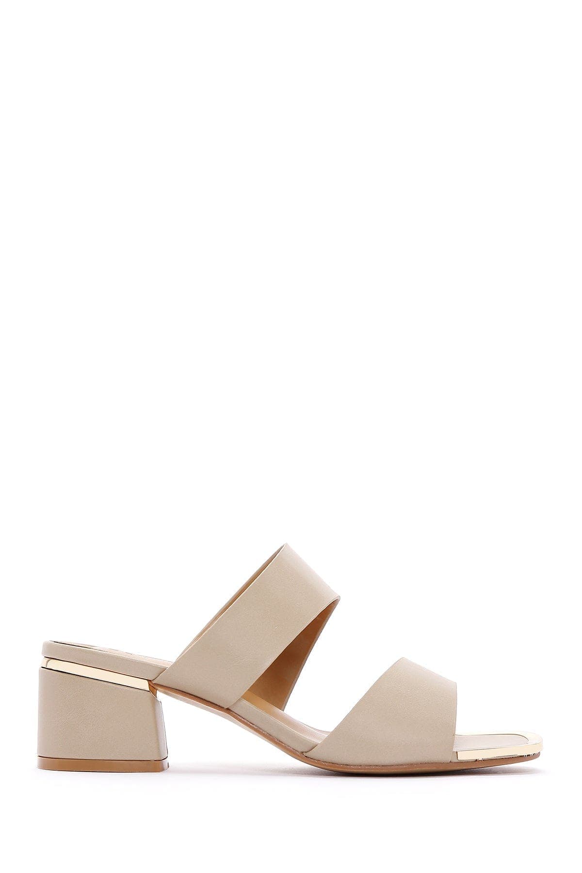 صندل زنانه بژ پاشنهضخیم کوتاه دری مد