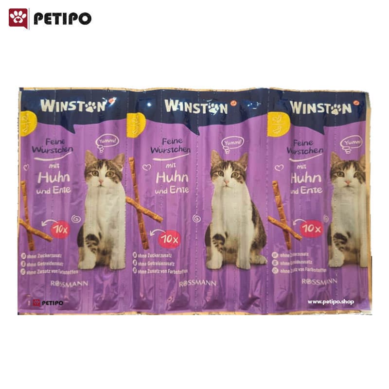 تشویقی مدادی گربه با طعم مرغ و گوشت اردک وینستون (Winston Cat Treat Sticks Chicken & Duck) بسته 10 عددی