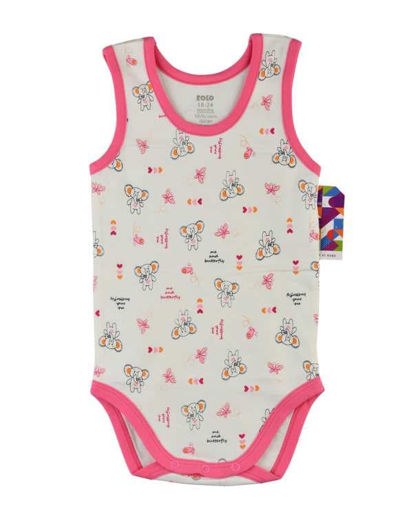 بادی نوزادی سفید صورتی روکو Roko مدل فیل و پروانه