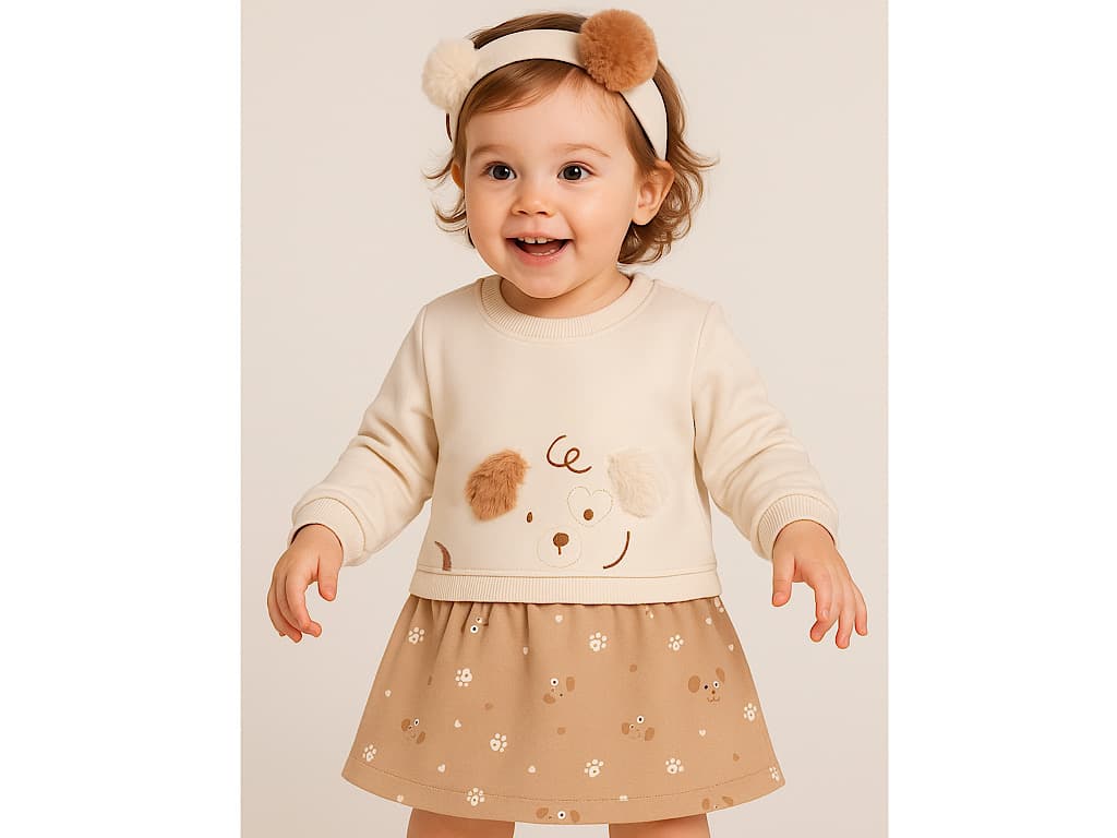 پیراهن آستین بلند تو کرکی طرح سگ با تل طرح Norin از برند پاپو papo