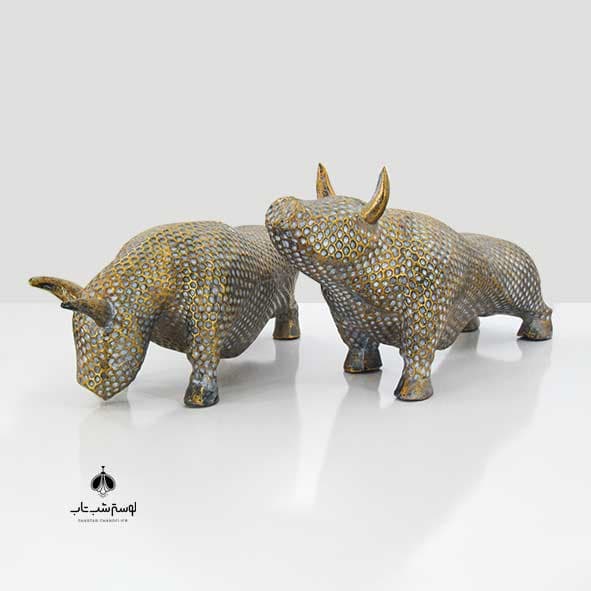 FRZ مجسمه بوفالو دوتایی دودی طلایی