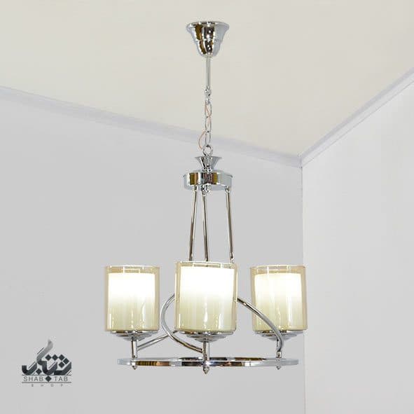 لوستر تک رینگ مارپیچ شب تاب 3 شعله کروم با حباب