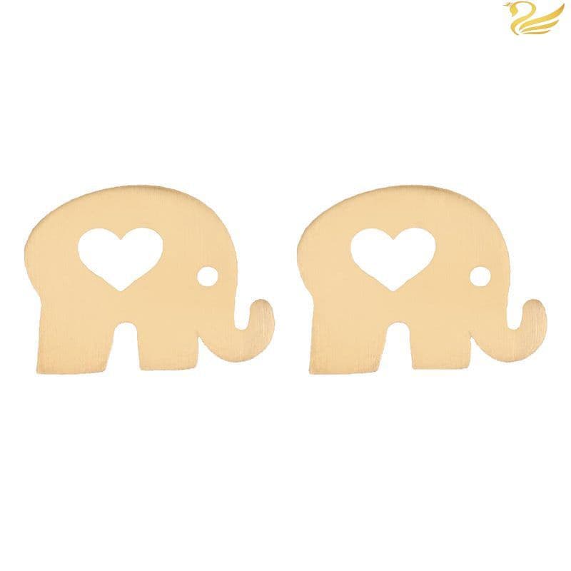 گوشواره طلا 18 عیار زنانه قو طلایی طرح فیل و قلب