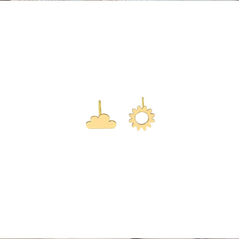 گوشواره طلا میخی 18 عیار زنانه قو طلایی طرح خورشید و ابر