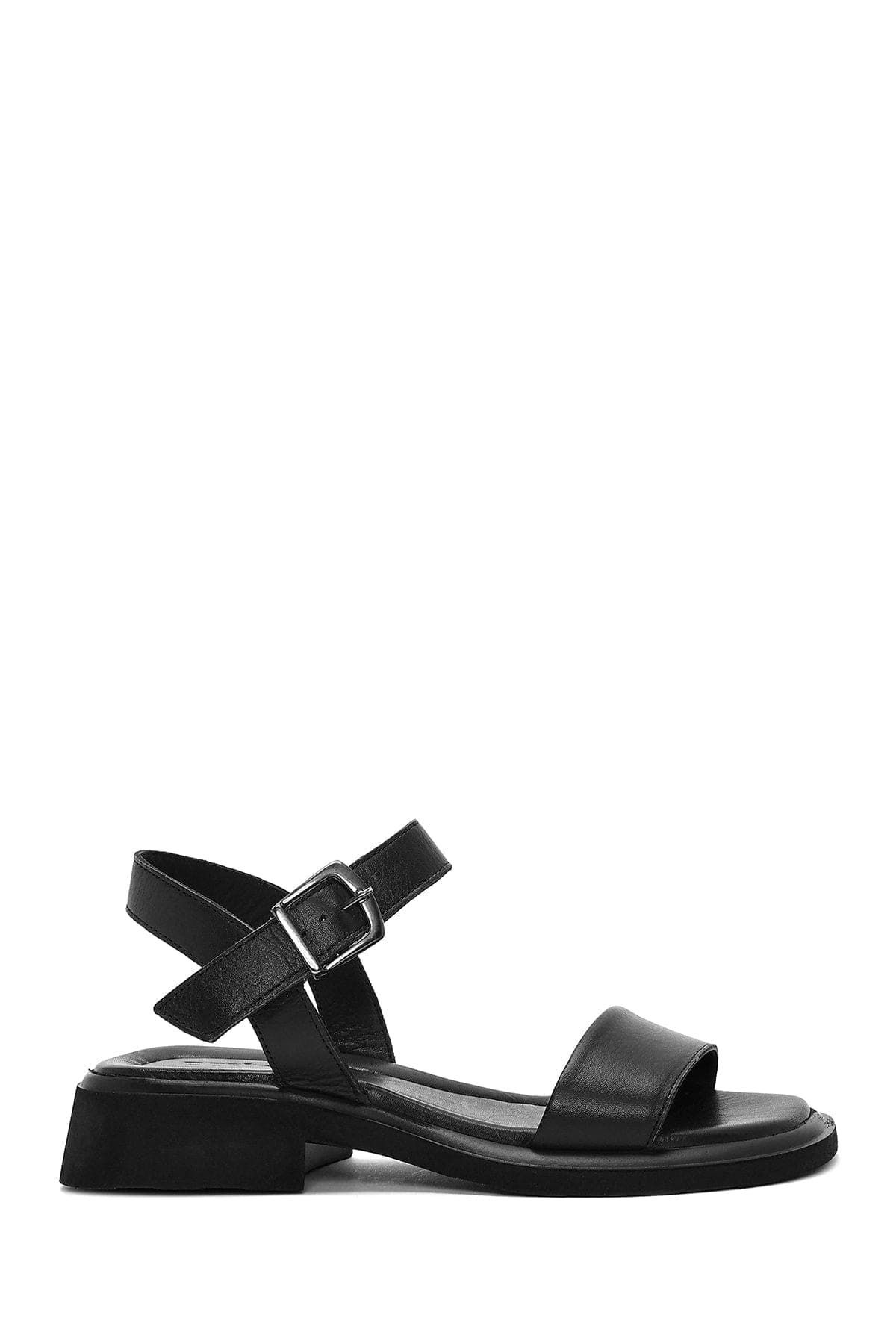 صندل زنانه چرمی مشکی سگکدار از مچ دری مد