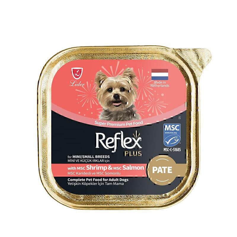 غذای کاسهای سگ بالغ نژاد کوچک رفلکس پلاس پته با طعم میگو و ماهی سالمون Reflex Plus Pate Dog Food With Shrimp & Salmon وزن ۸۵ گرم