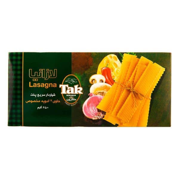 لازانیا شیاردار سریع پخت با 2 ادویه مخصوص تک ماکارون 450 گرم