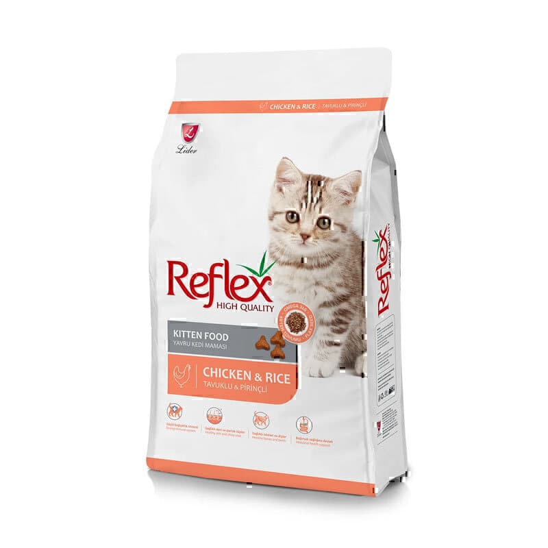 غذای خشک بچه گربه رفلکس مرغ و برنج Reflex kitten chicken & rice وزن ۱۵ کیلوگرم
