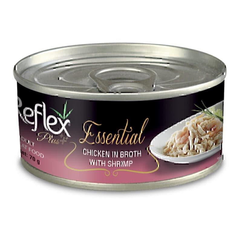 کنسرو گربه رفلکس پلاس با طعم مرغ در آب گوشت با میگو Reflex Plus Adult Cat Can Food with Chicken & Shrimp وزن 70 گرم