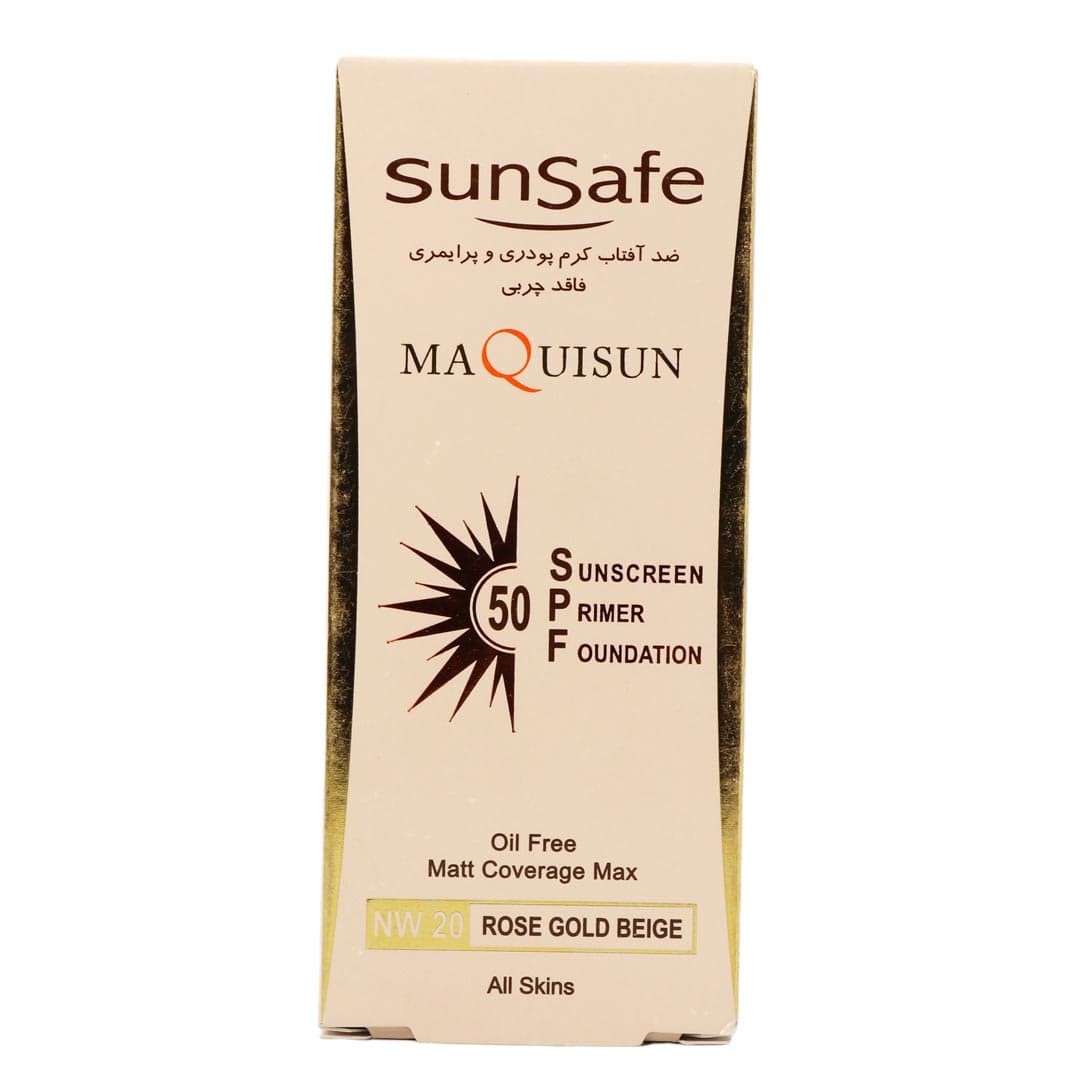 کرم ضد آفتاب فاقد چربی رنگی (بژ رز گلد ان دبلیو20) همراه با پرایمر اس پی اف 50 مات کننده 12ساعته مناسب انواع پوست 40 میل سان سیف