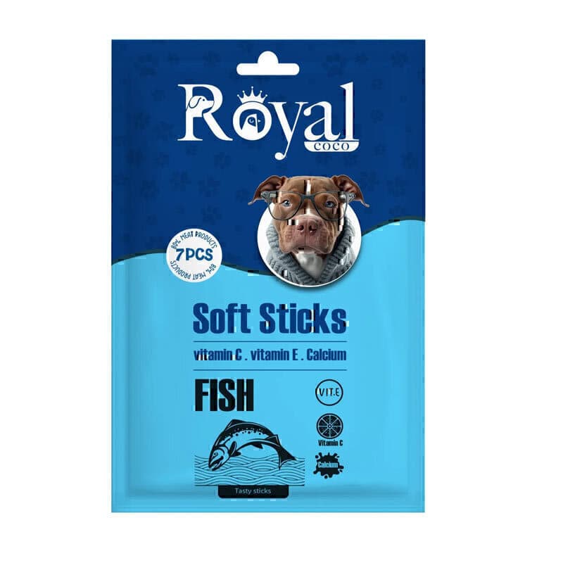 تشویقی مدادی نرم سگ رویال کوکو طعم ماهی Royal coco soft sticks with fish بسته ۷ عددی