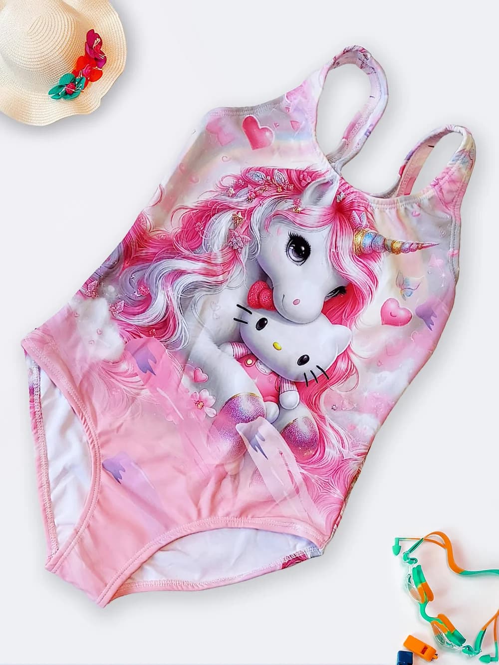 لباس شنا دخترانه برای استخر صورتی رنگ اسلیپ طرح اسب تک شاخ برند اسپیدو ( Speedo )