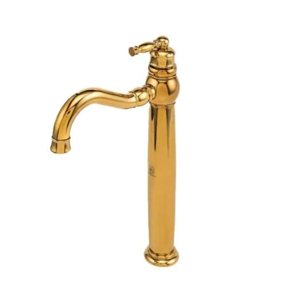 شیر روشویی پایه بلند قهرمان مدل آنتیک طلایی