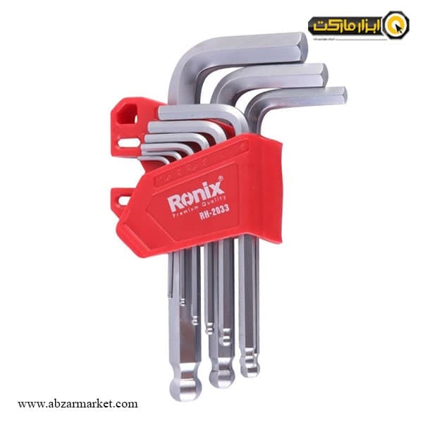 آچار آلن سر گرد رونیکس کارتی کوتاه 9 عددی مدل RH-2033