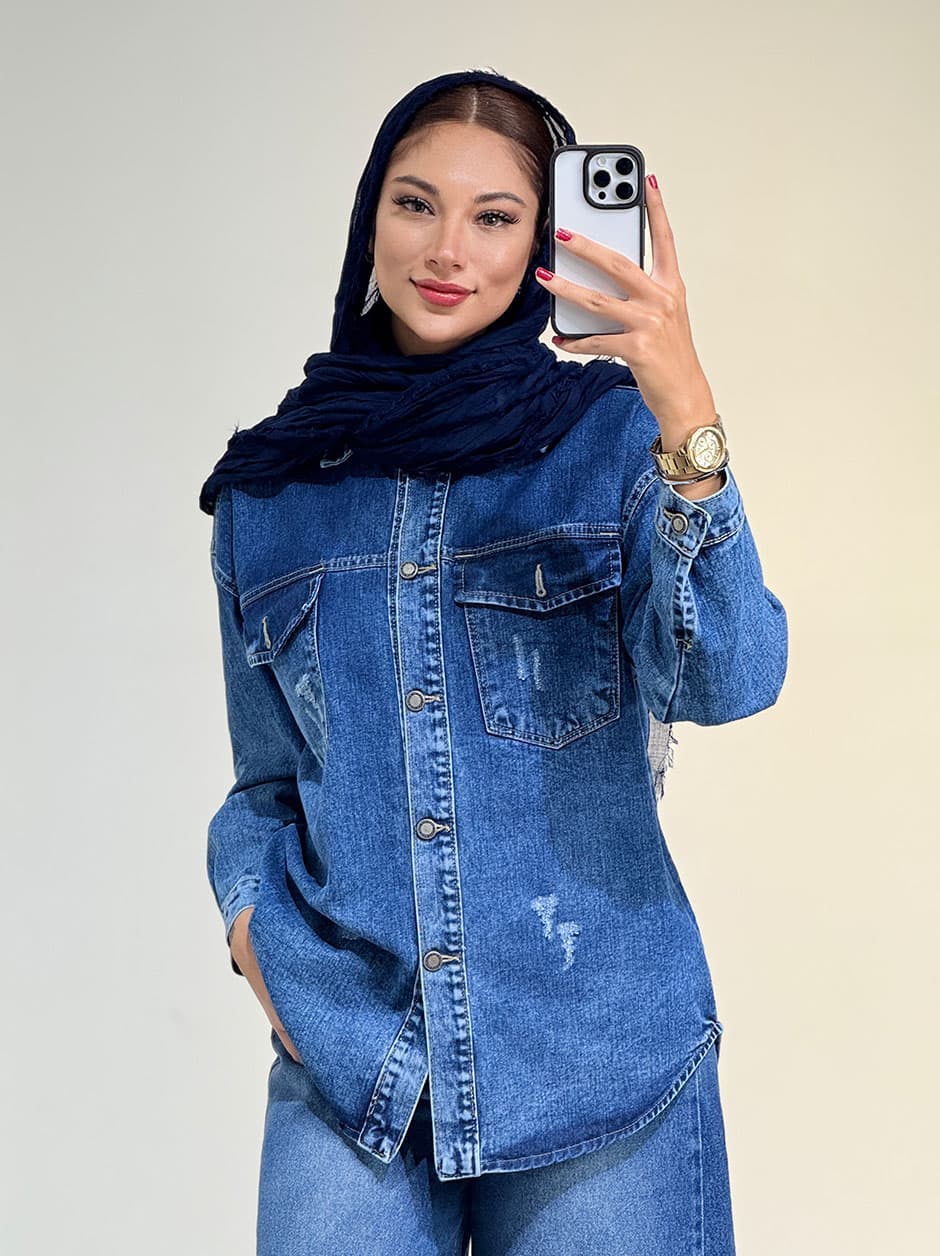 شومیز جین دوجیب کد 19658