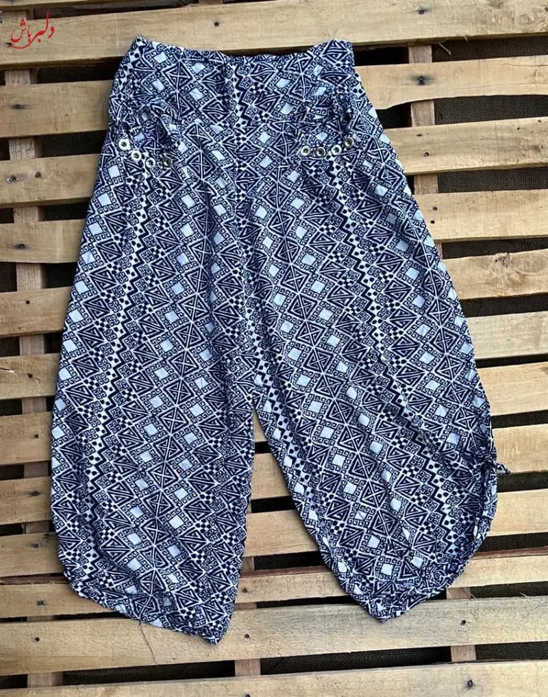 شلوار نخی سنبادی سیاه و سفید