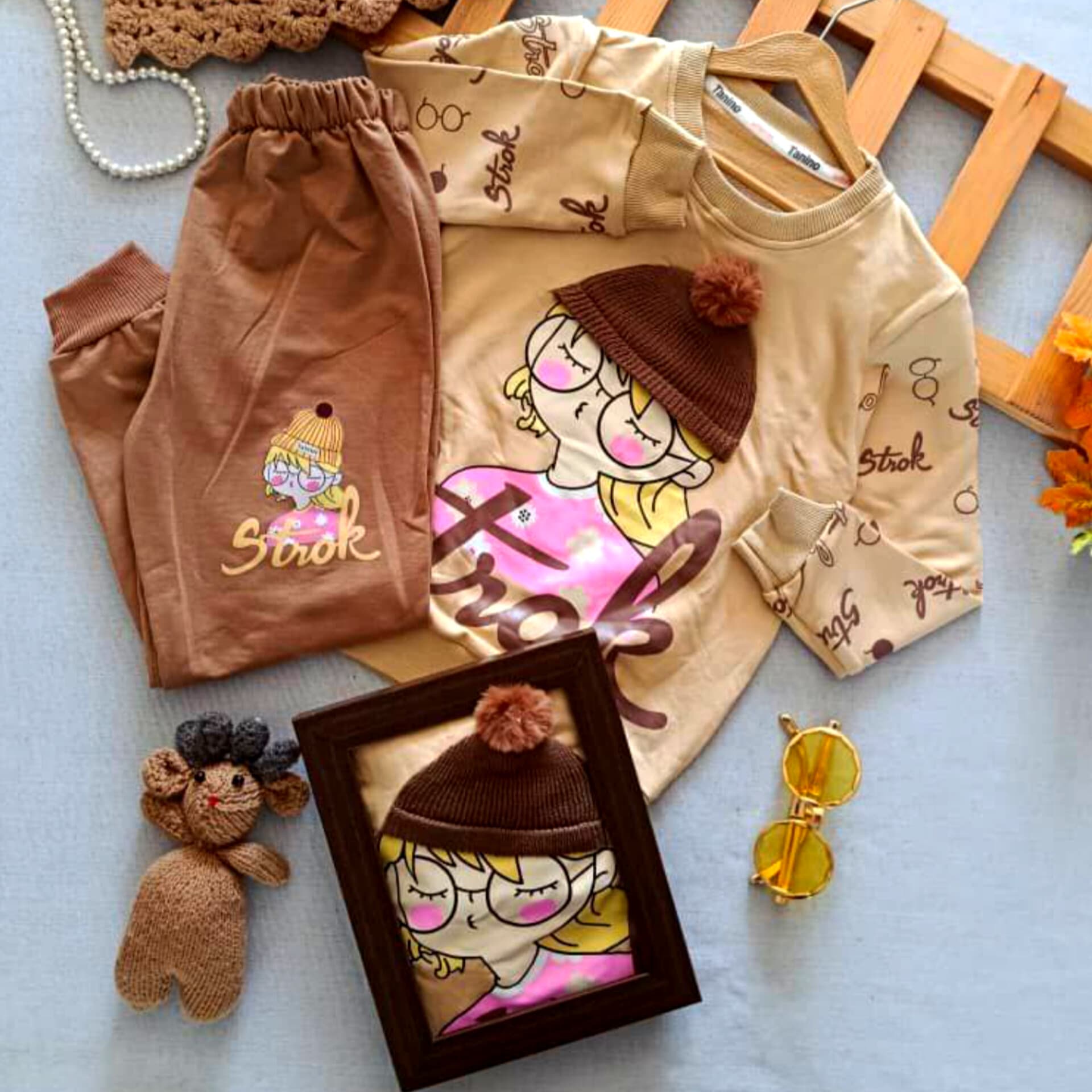 بلوز شلوار دختر کلاه بافتنی