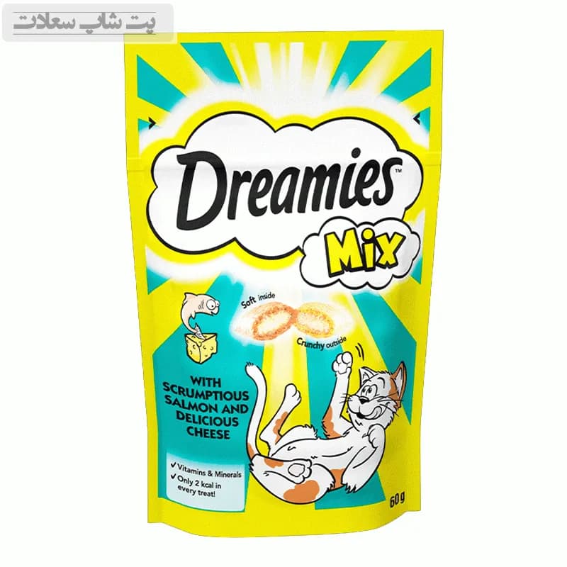 تشویقی گربه دریمیز مدل ماهی سالمون و پنیر وزن 60 گرم
