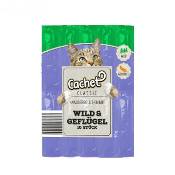 اسنک تشویقی مدادی گربه طعم مرغ و گوشت شکاری (Cachet Chicken and Wild) بسته 10 عددی