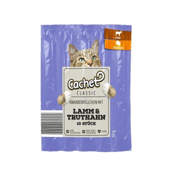 اسنک تشویقی مدادی گربه طعم گوشت بره و بوقلمون (Cachet Lamm and Truthahn) بسته 10 عددی