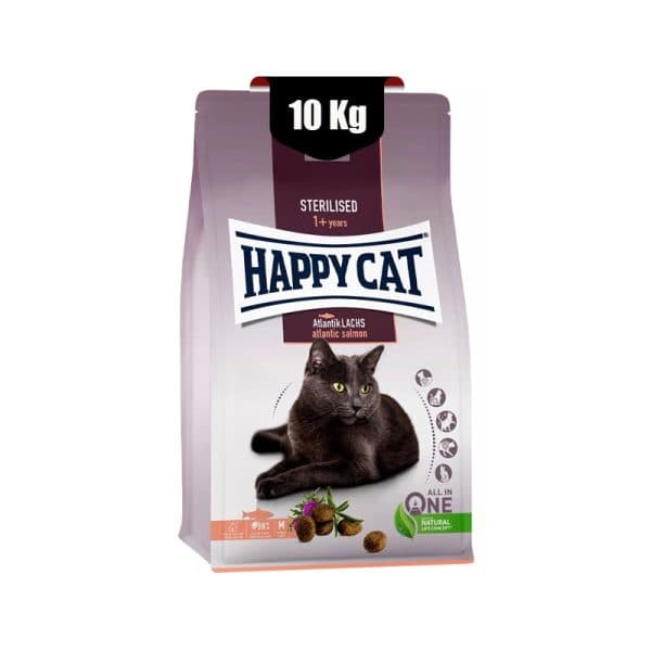 غذای خشک گربه عقیم شده طعم سالمون هپی کت (Happy Cat Sterilised Atlantik Lachs) وزن 10 کیلوگرم