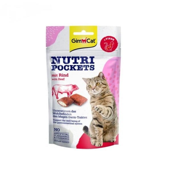 تشویقی گربه با طعم بیف حاوی مالت جیم کت (Nutri Pockets Beef & Malt) وزن 60 گرم