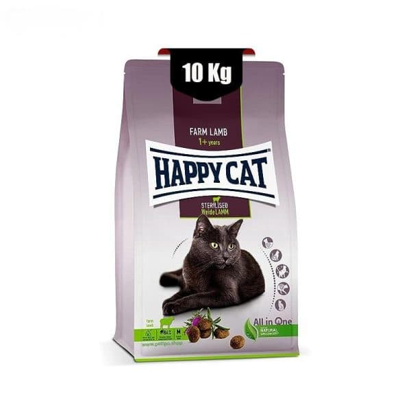 غذای خشک گربه عقیم شده طعم گوشت بره هپی کت (Happy Cat Sterilised Farm Lamb) وزن 10 کیلوگرم