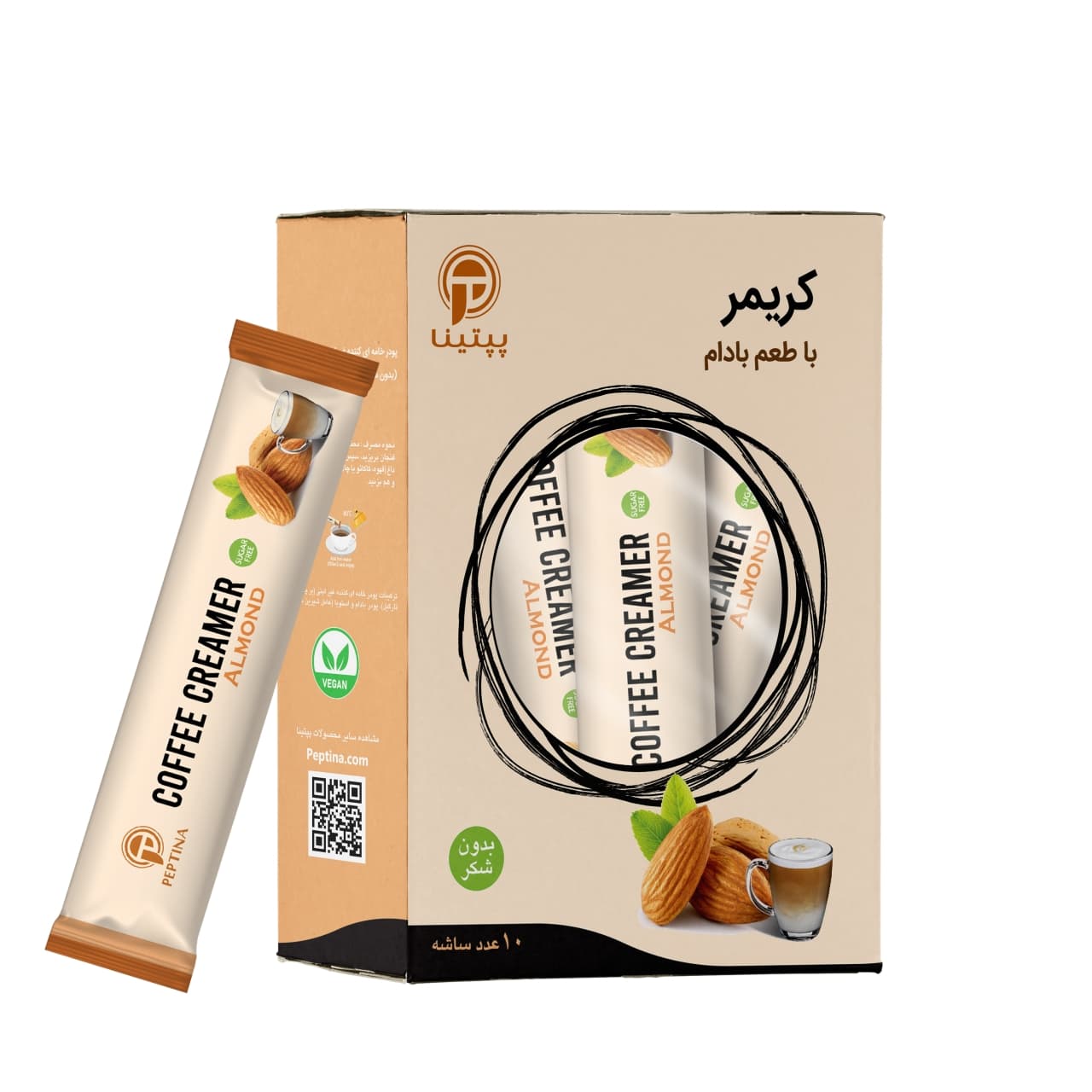 پودر کریمر غیر لبنی با طعم بادام پپتینا بسته 10 عددی