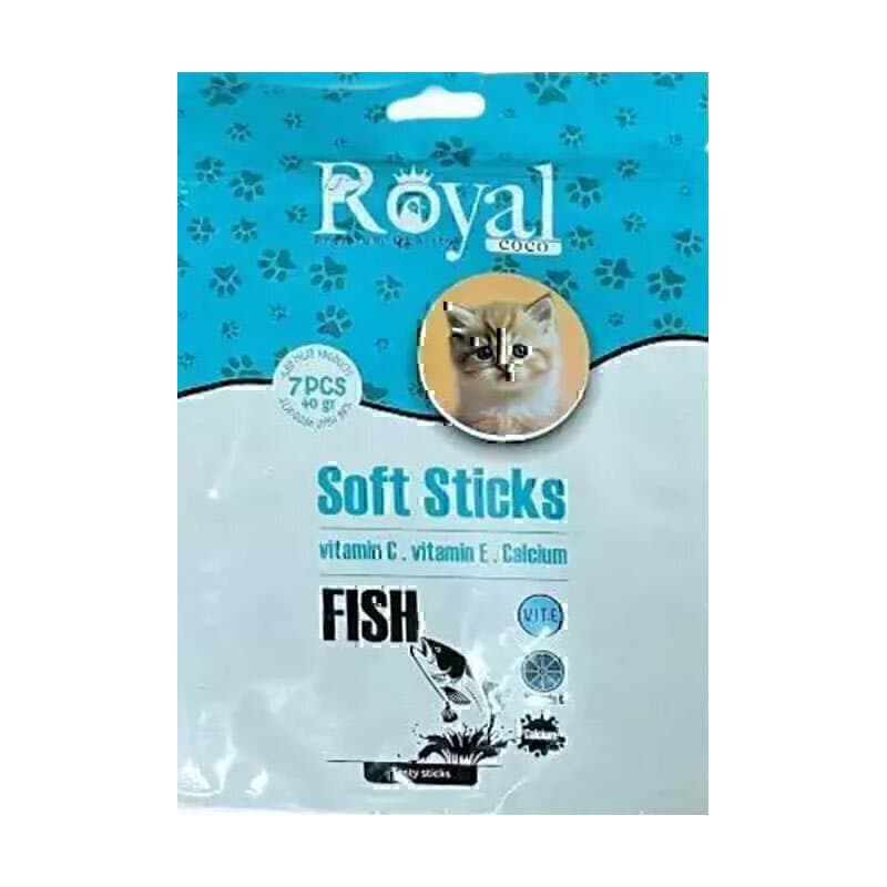 تشویقی مدادی نرم رویال کوکو گربه طعم ماهی Royal coco soft sticks with fish بسته ۷ عددی
