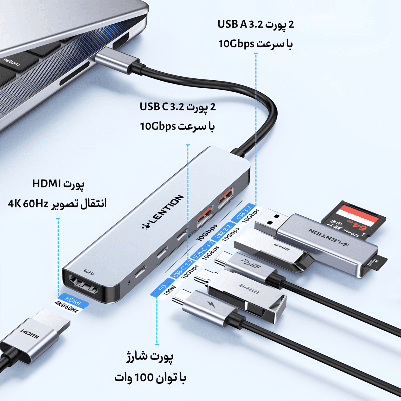 هاب 6 پورت USB-C لنشن مدل Ce37