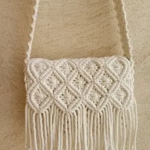 کیف زنانه مکرومه بافی مدل لوزی