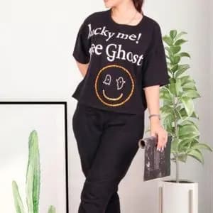 کراپ لانگ نخ پنبه طرح لبخند