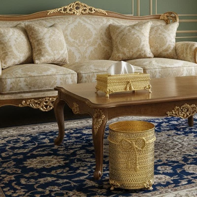 ست جای دستمال کاغذی و سطل طلایی یونیک کد 4248