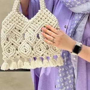کیف زنانه توت بگ مکرومه بافی مدل ساحلی