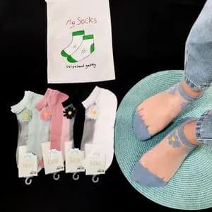 جوراب مچی زنانه رو شیشه ای طرح بابونه