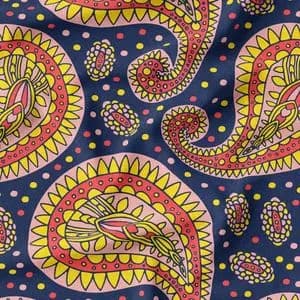 پارچه لباس ساحلی پارچه الف مدل کرپ بوگاتی طرح سنتی بته جقه کد 4011256