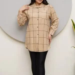 مانتو پشمی جلو دکمه چهار خونه درشت