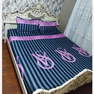 ملحفه نیم ست روتختی تخت دونفره ویکتوریا سکرت طوسی صورتی