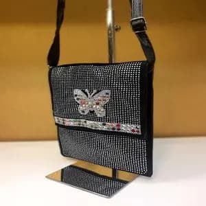 کیف دوشی نگین کاری طرح پروانه