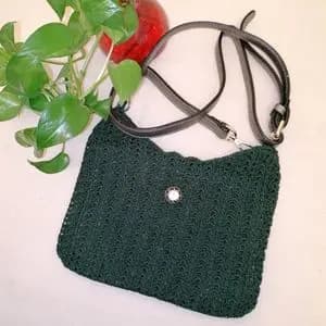 کیف زنانه دستبافت با بند چرمی کد 09