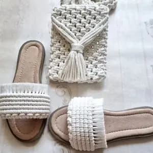 ست کیف و صندل مکرومه بافی رنگ سفید