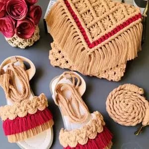 ست کیف و صندل مکرومه بافی مدل ارتمیس