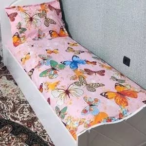 روتختی یکنفره زمینه صورتی پروانه روکش تشک پروانه روبالش پروانه