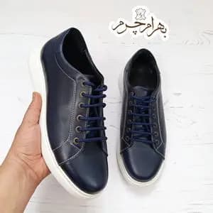 کفش مردانه ونس شیک چرم طبیعی دست دوز مدل تونی سرمه ای