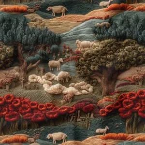 پارچه مخمل روبالشی پارچه باما طرح سه بعدی طبیعت کد 5014011